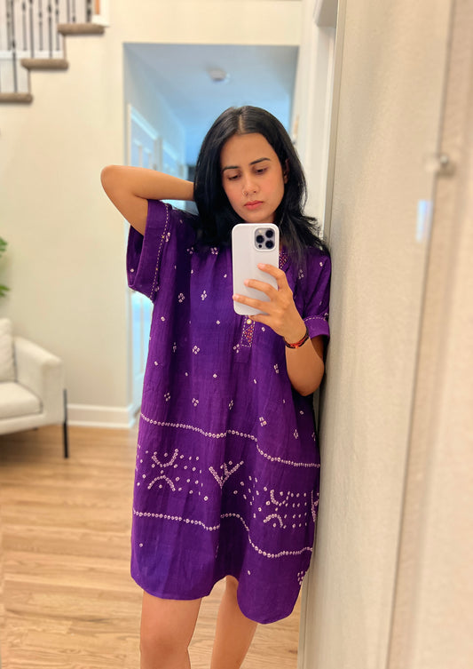 Bandhani Purple Rabari Dots Kaftan Dress