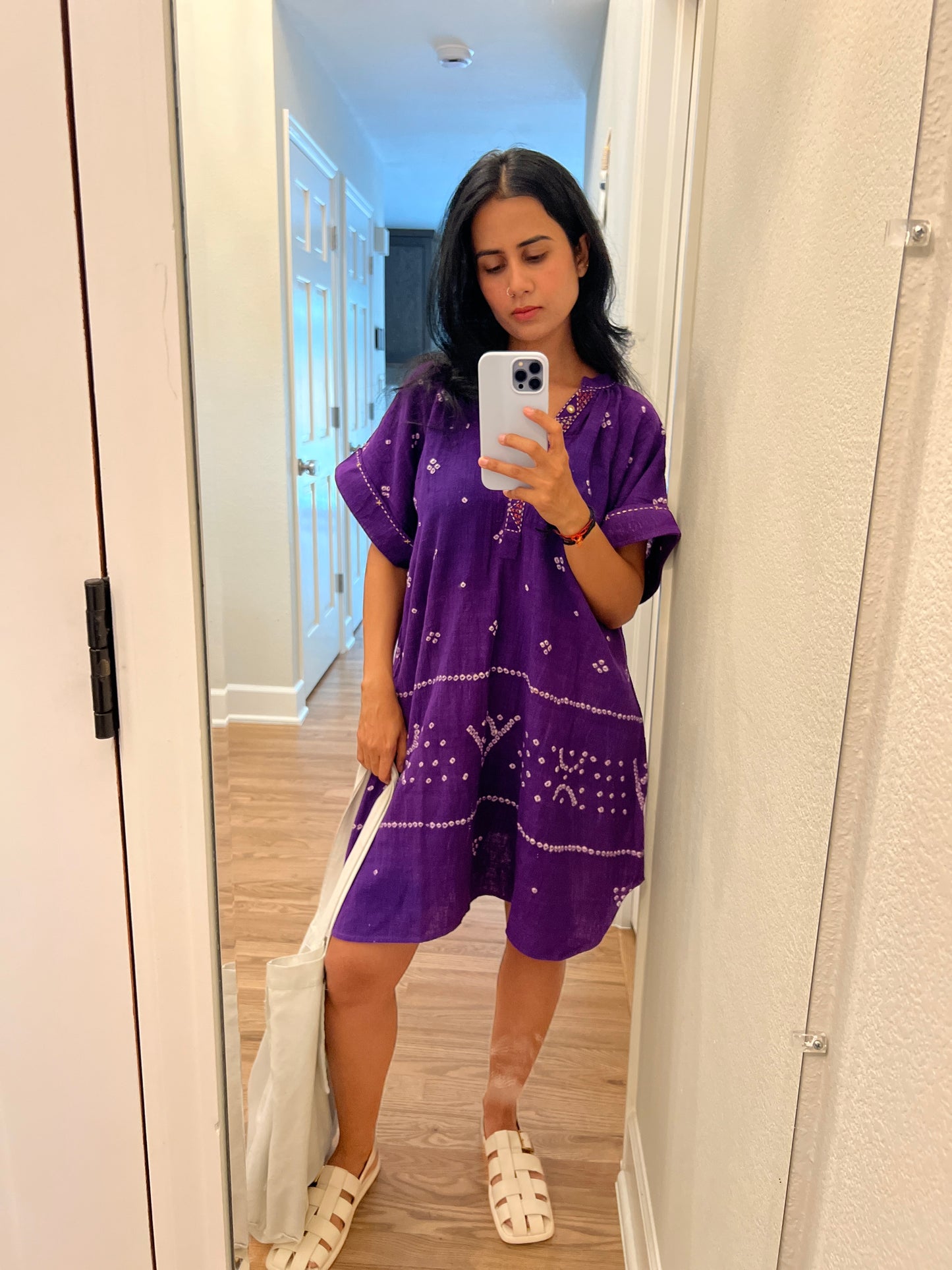 Bandhani Purple Rabari Dots Kaftan Dress