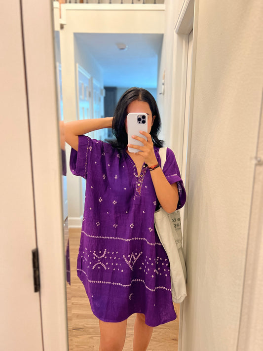 Bandhani Purple Rabari Dots Kaftan Dress