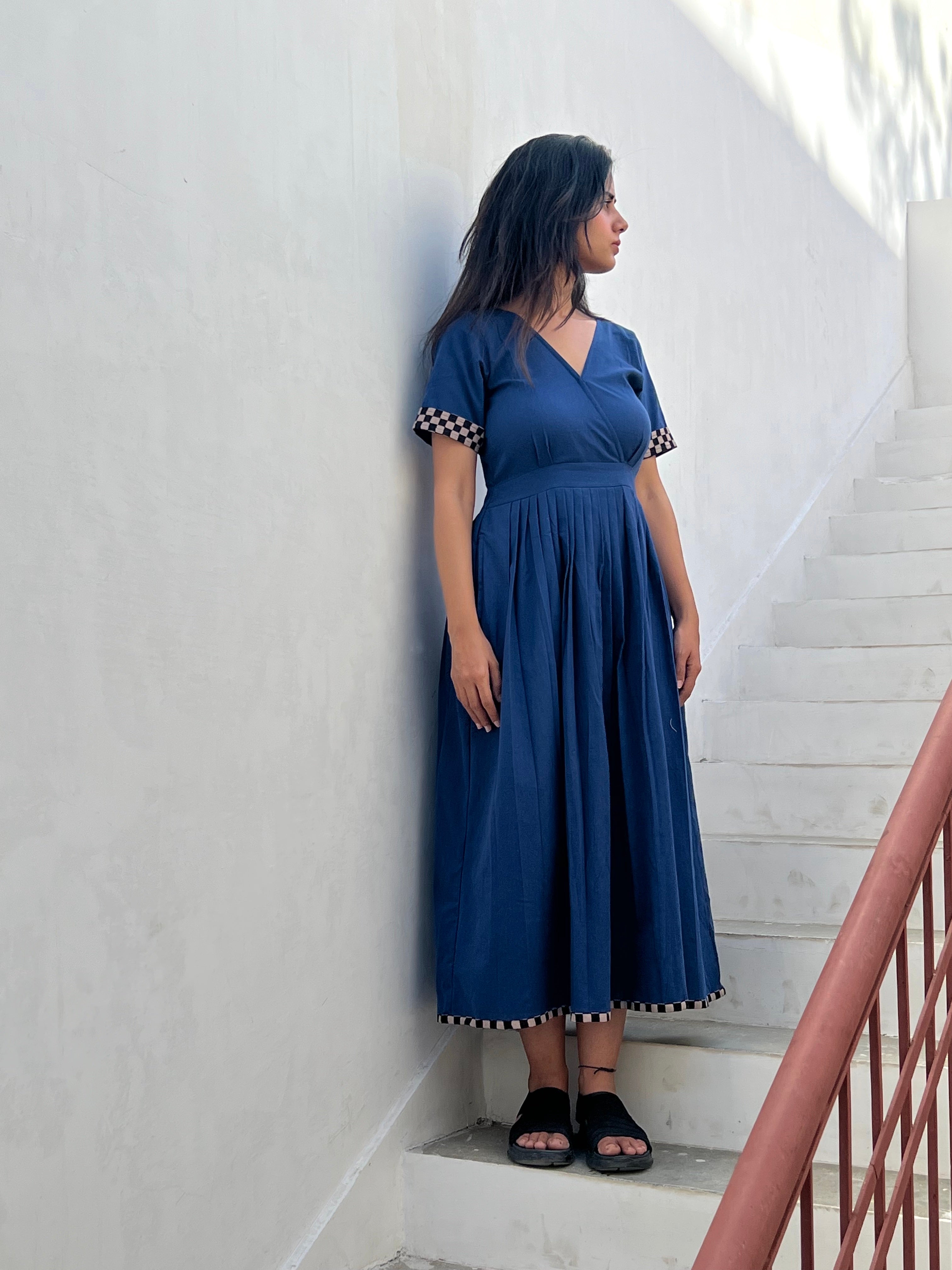 Indigo Fit & Flare Dress – YESHA SANT